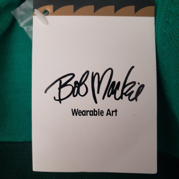 NWT Bob Mackie XS Sweater Knit Top Wearable Art Peek Back Green 3/4 Sleeves - Picture 8 of 10